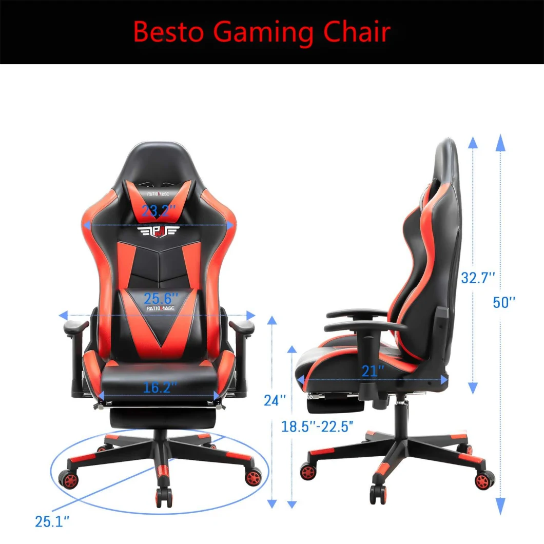 Custom China Black Red Wooden Frame LED PU Leather Office Adult Ergonomic RGB Racing Computer Gaming Chair