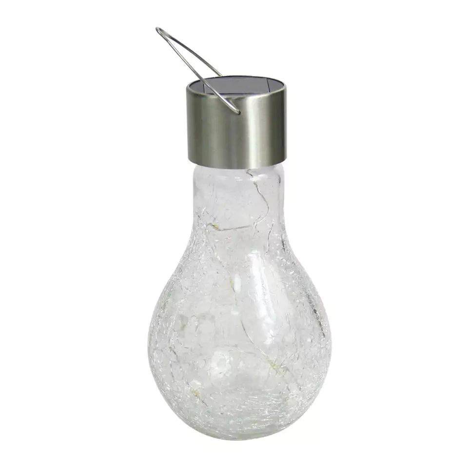 Outdoor Patio Crackled Glass Ball Shape LED Solar Hanging Lights for Decorative Outdoor Garden