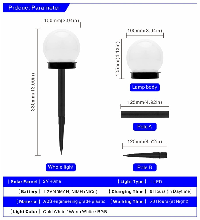 Outdoor Solar LED Garden Light Plastic Round White Globe Ball Solar Lawn LED Light Solar Stick LED Light